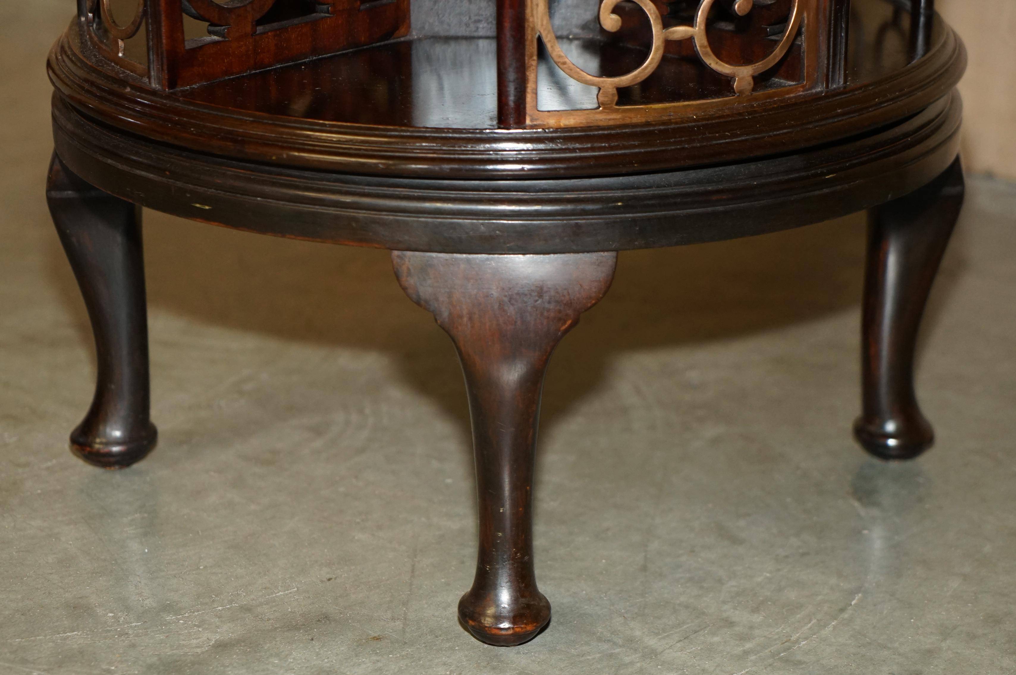 Restored Victorian library table in hardwood and brass.
