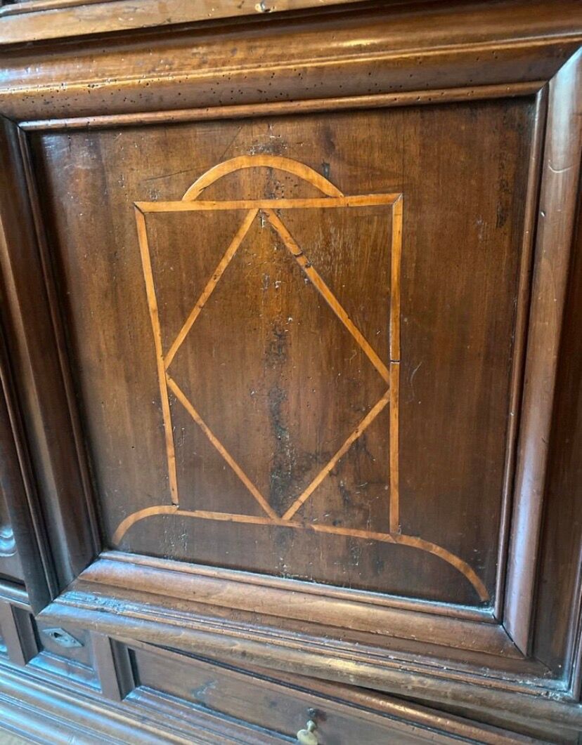“Large regional 18th-century walnut inlaid wardrobe”