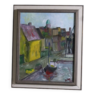 Large Swedish Modernist Oil Painting - Vintage & Framed