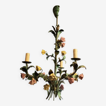 metal chandelier and porcelain flowers