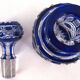 Baccarat, cut crystal bottle, blue lined, diamond gemstones, 14.8 cm.