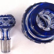 Baccarat, cut crystal bottle, blue lined, diamond gemstones, 14.8 cm.