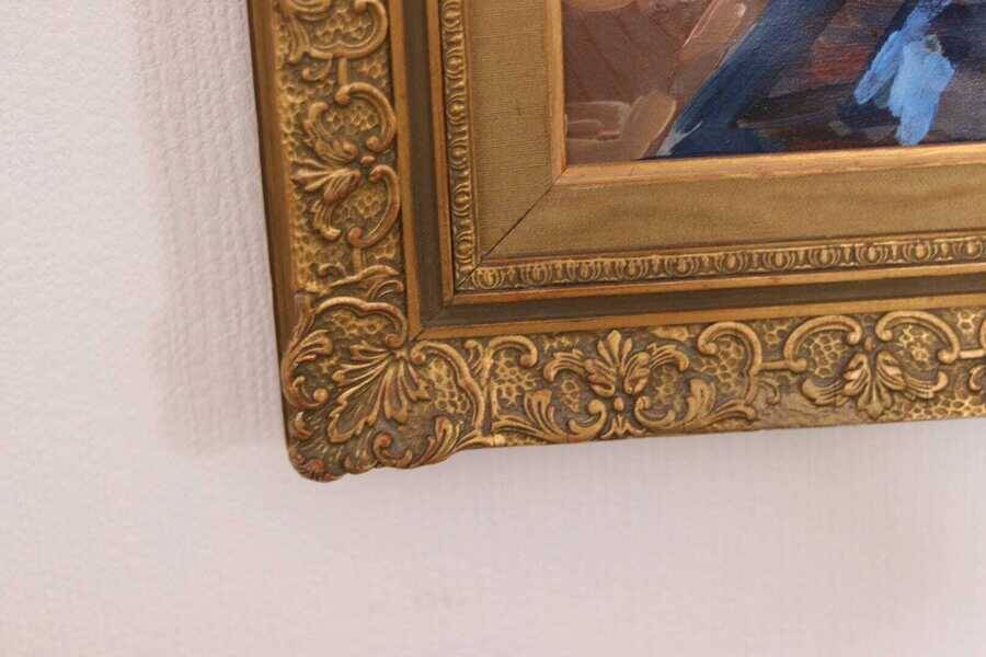 Original Swedish oil on canvas – “Woman with Flowers” by Bendt Lauritzen – signed, framed 82 × 72 cm (32.3" × 28.3")