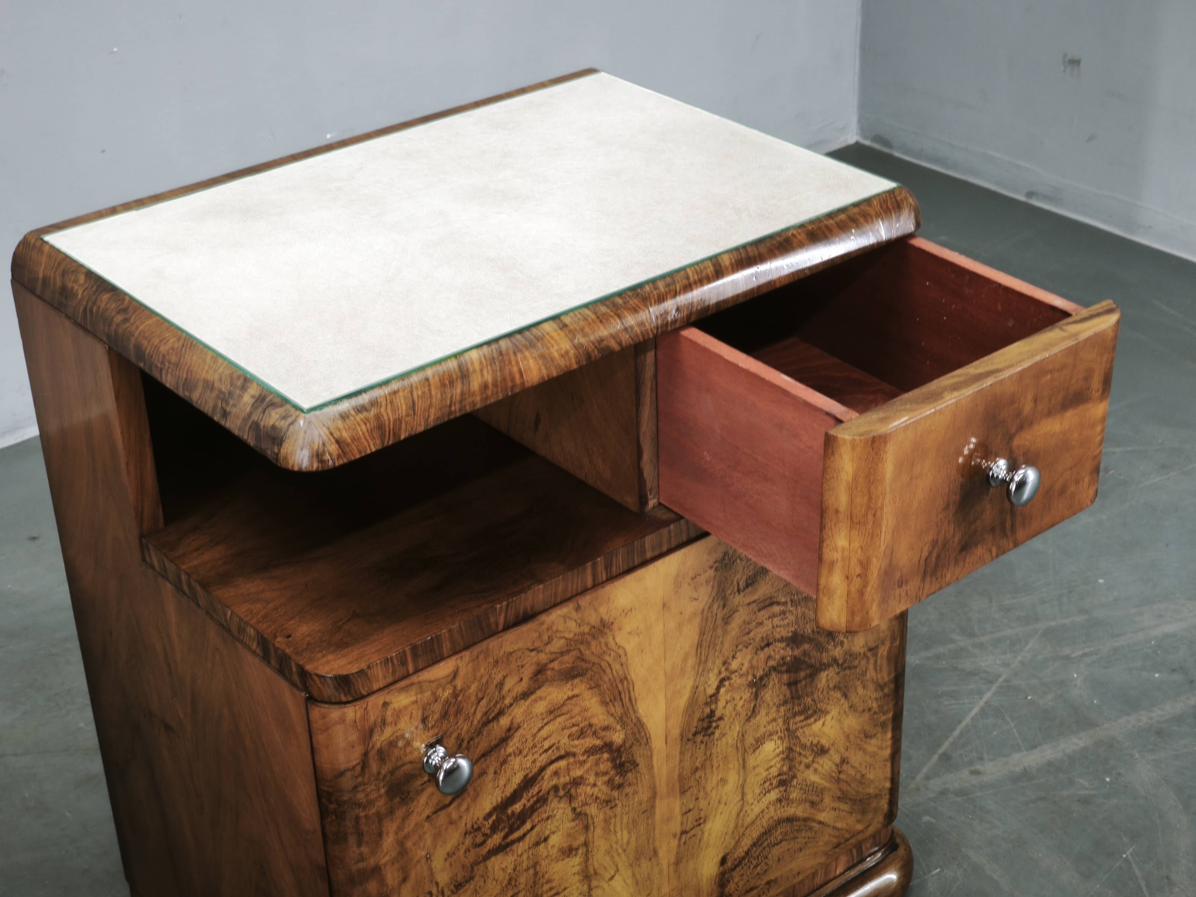Pair of Art Deco Walnut Nightstands, Czechoslovakia, 1930s