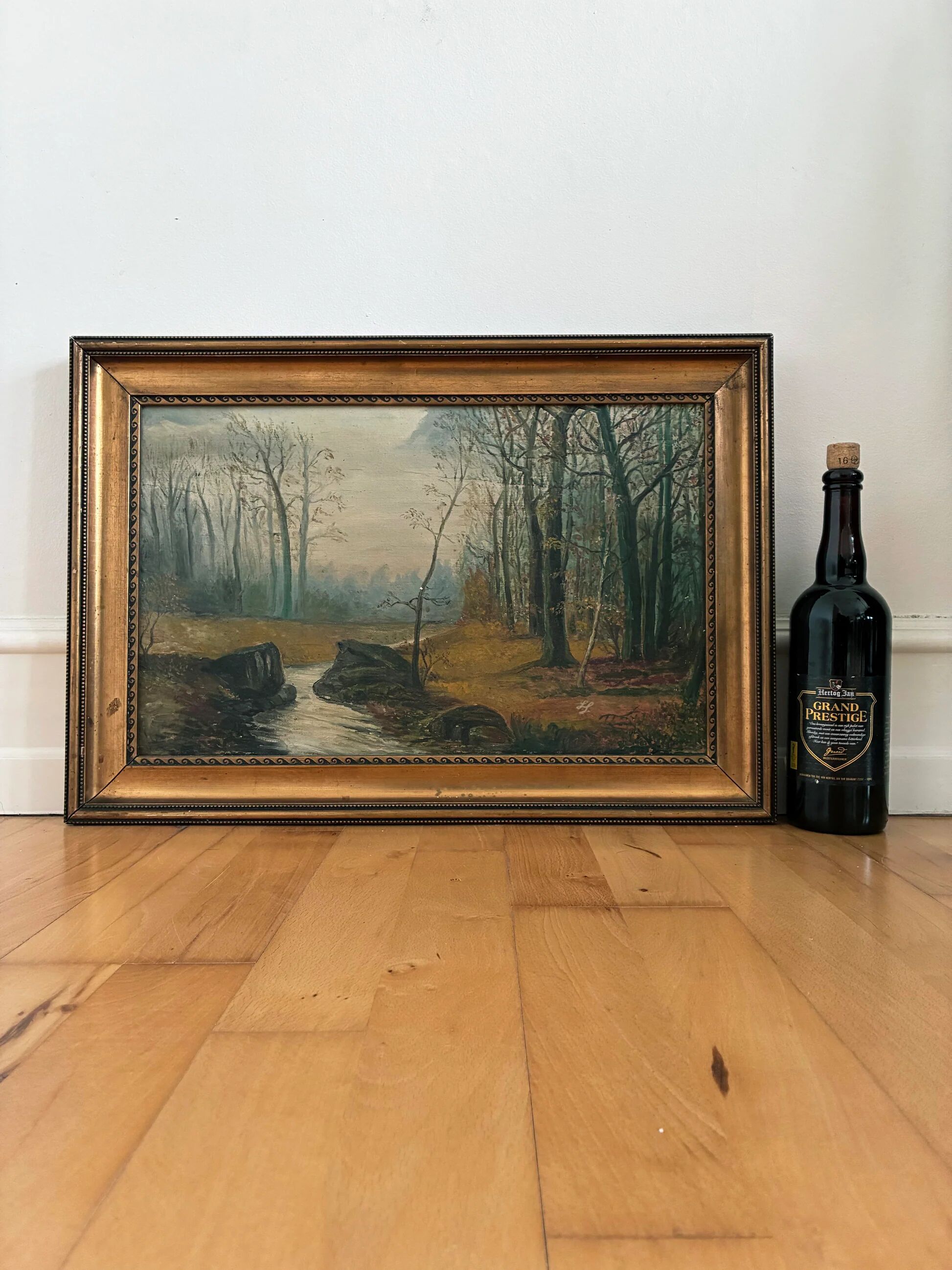 Antique original forest landscape oil painting c. 1910