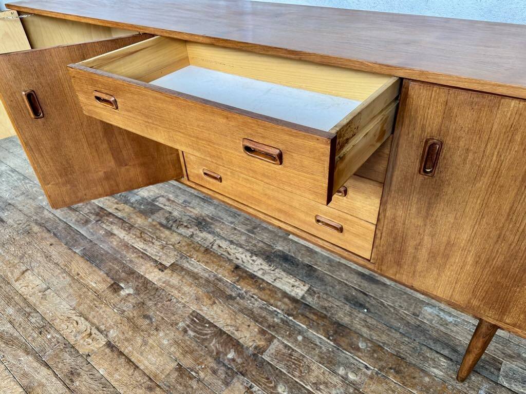 Teak sideboard 220 cm 3 doors 4 drawers 1960