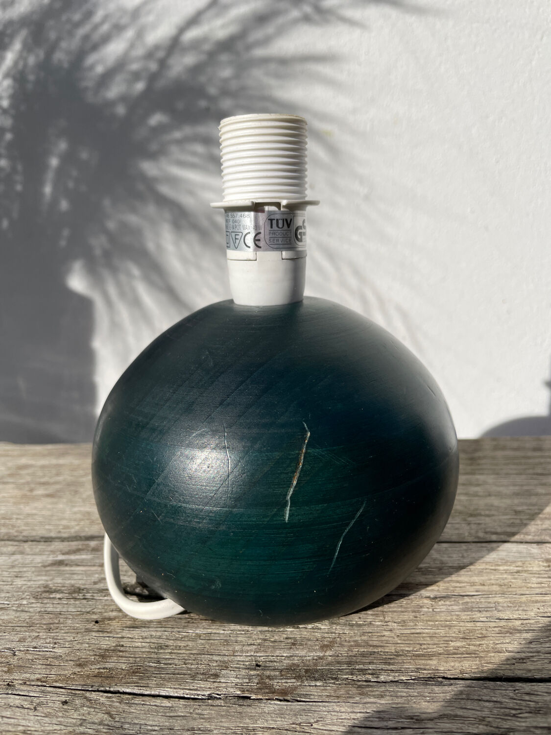 Wooden lamp base, ball-shaped, painted dark green, 1980
