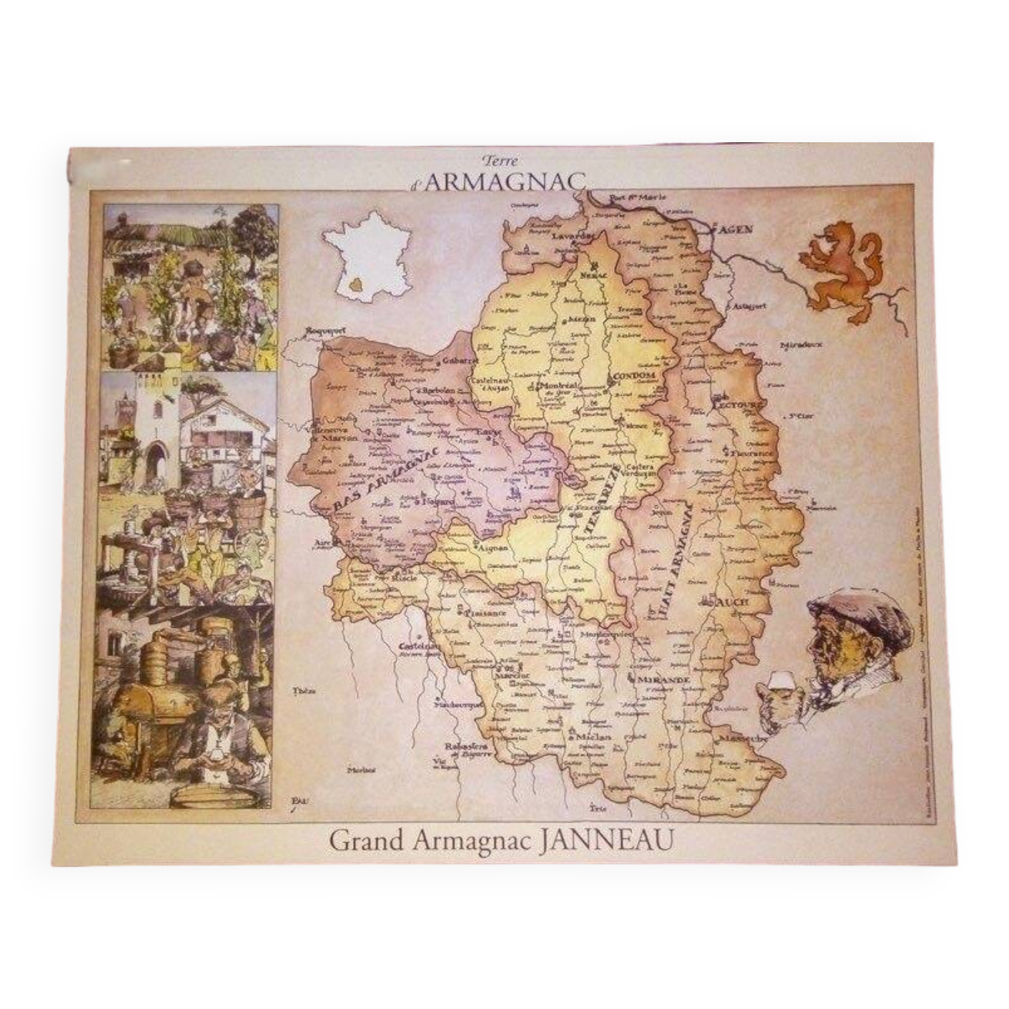 old map armagnac janneau