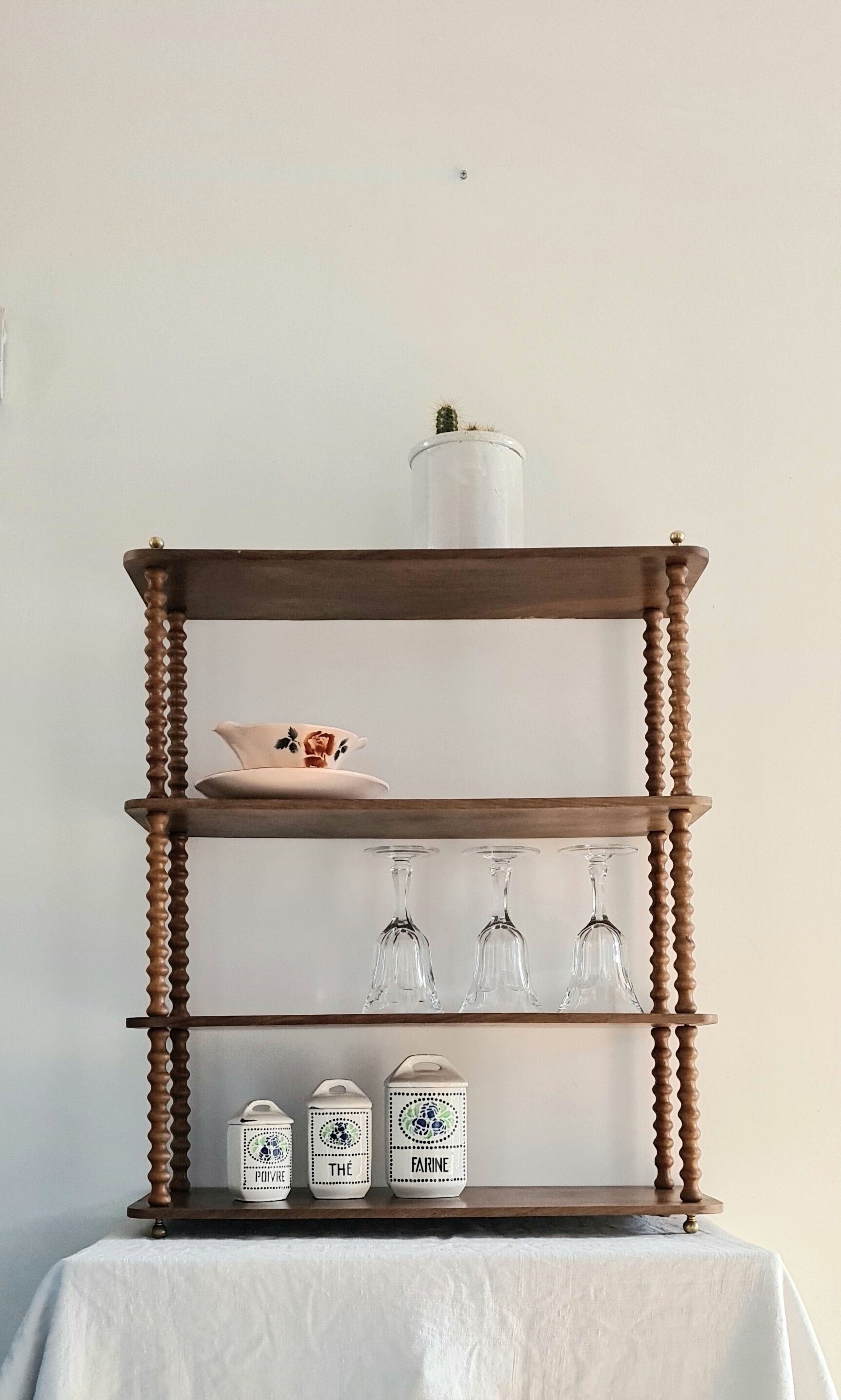 Vintage shelf turned wood and brass