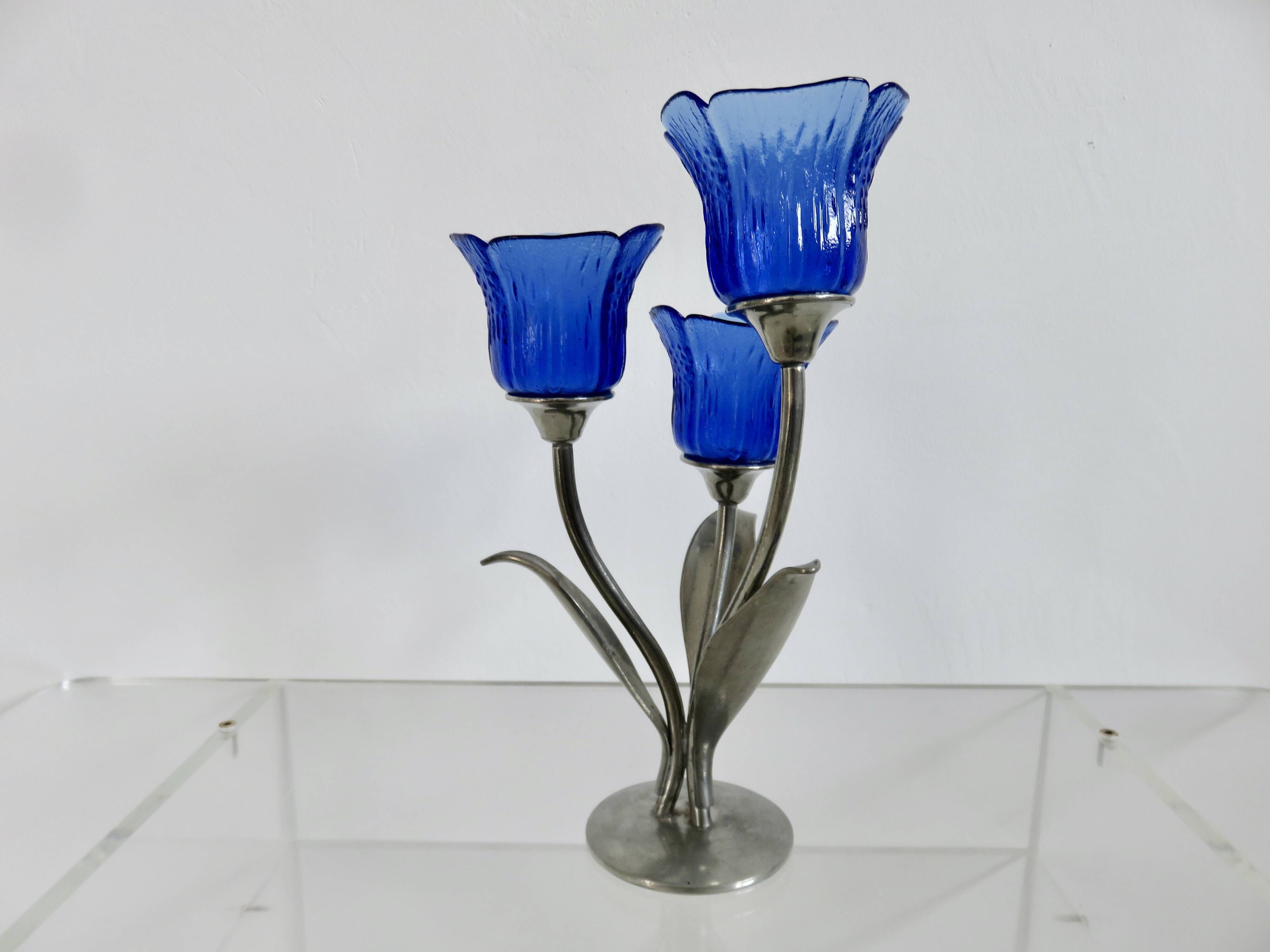 Silver-plated pewter candlestick signed Jean Goardère, 1970