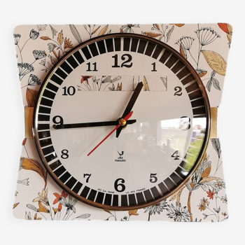 Horloge formica vintage pendule murale silencieuse années 60 "Jaz fleurs"