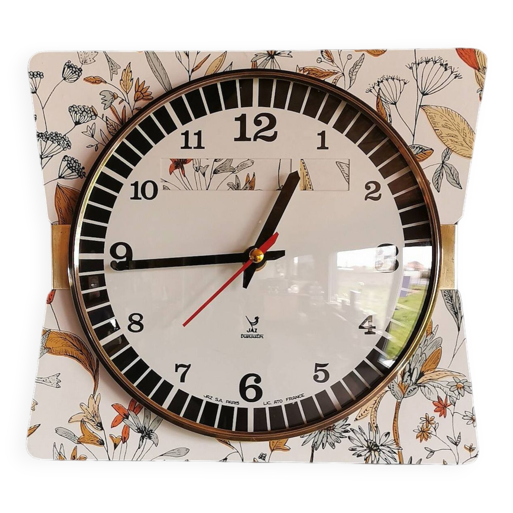 Vintage formica clock silent wall pendulum 60s 