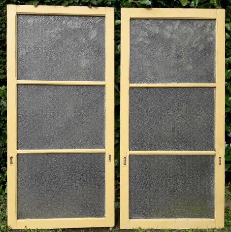Pair of antique translucent glass sliding doors
