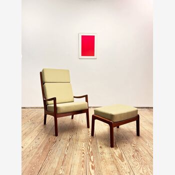 Danish Mid-Century  Lounge Chair and Stool by Ole Wanscher for Poul Jeppensens, Senator Series