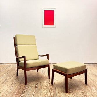 Danish Mid-Century  Lounge Chair and Stool by Ole Wanscher for Poul Jeppensens, Senator Series