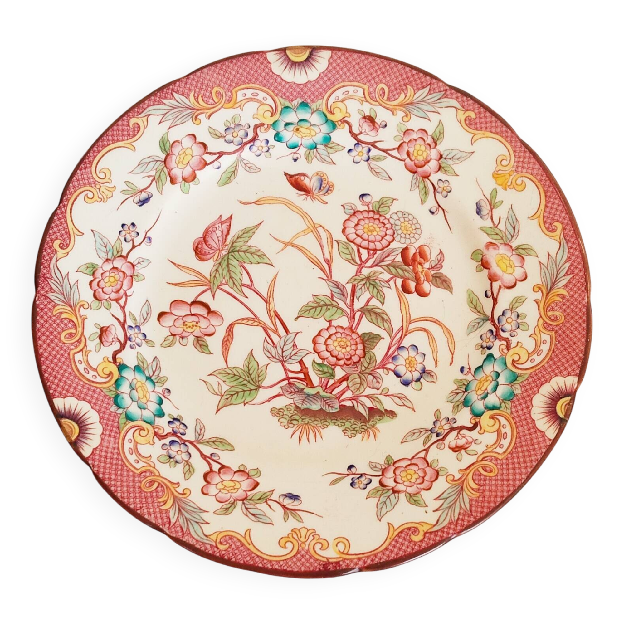 Porcelain dessert plate, Minton Decor 216, pink, Sarreguemines