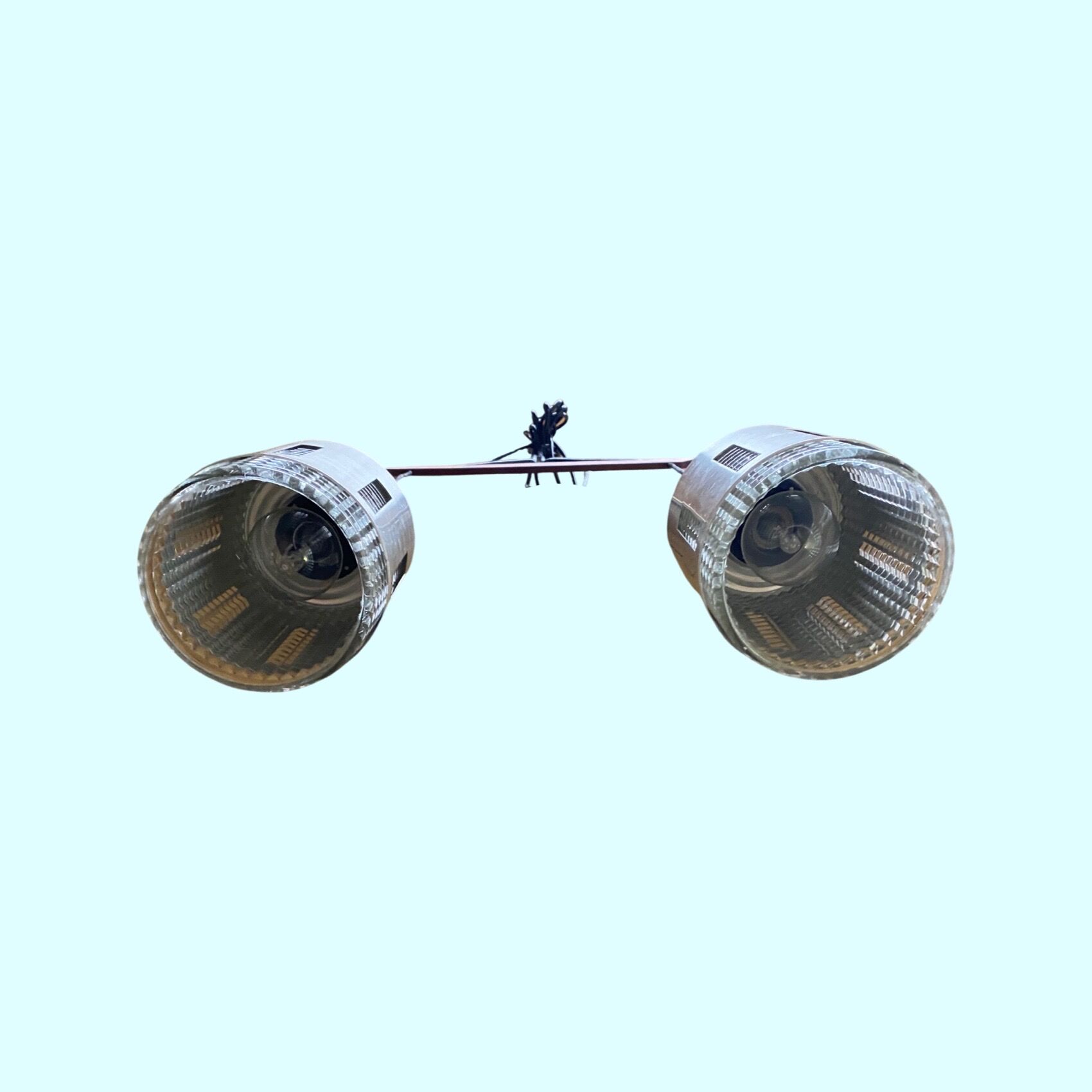 Rare Retro Glass/Teak Lamp From Denmark | Vintage Lighting with Teakwood Hanger and 2 Glass Lamps