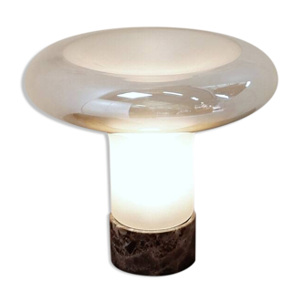 Table lamp "mushroom" with a marble base and smoked opal shade.