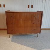Commode vintage 3 tiroirs - teck vernis - style scandinave - motifs rétro - années 60