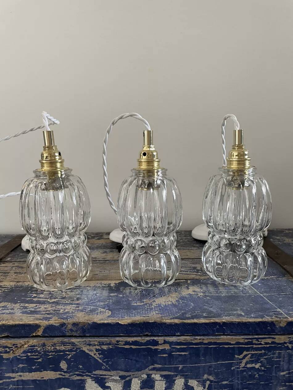 Set of three glass pendant lights of Scandinavian origin