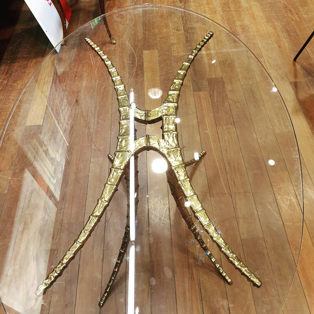 Bronze and glass design table by Alain Chervet