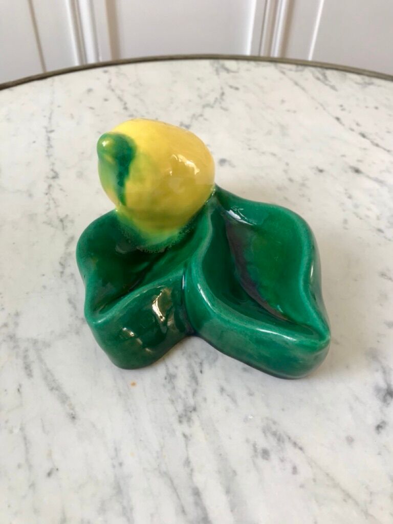 Ferlay Vallauris-style lemon ceramic pocket tray signed 1955