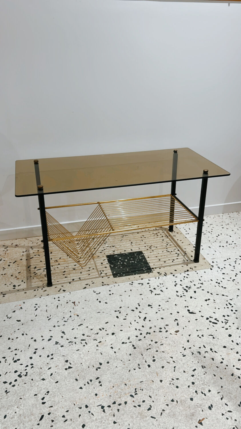 Smoked glass coffee table vinyl door