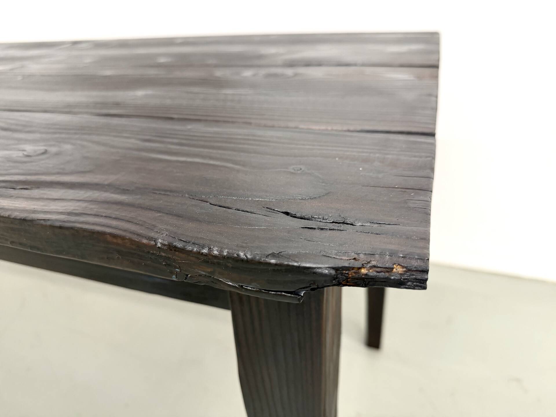 Large 1950s Farm Table in Burnt Wood (Shou Sugi Ban) – L245 cm