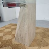 square dining table in travertine and glass , 80s
