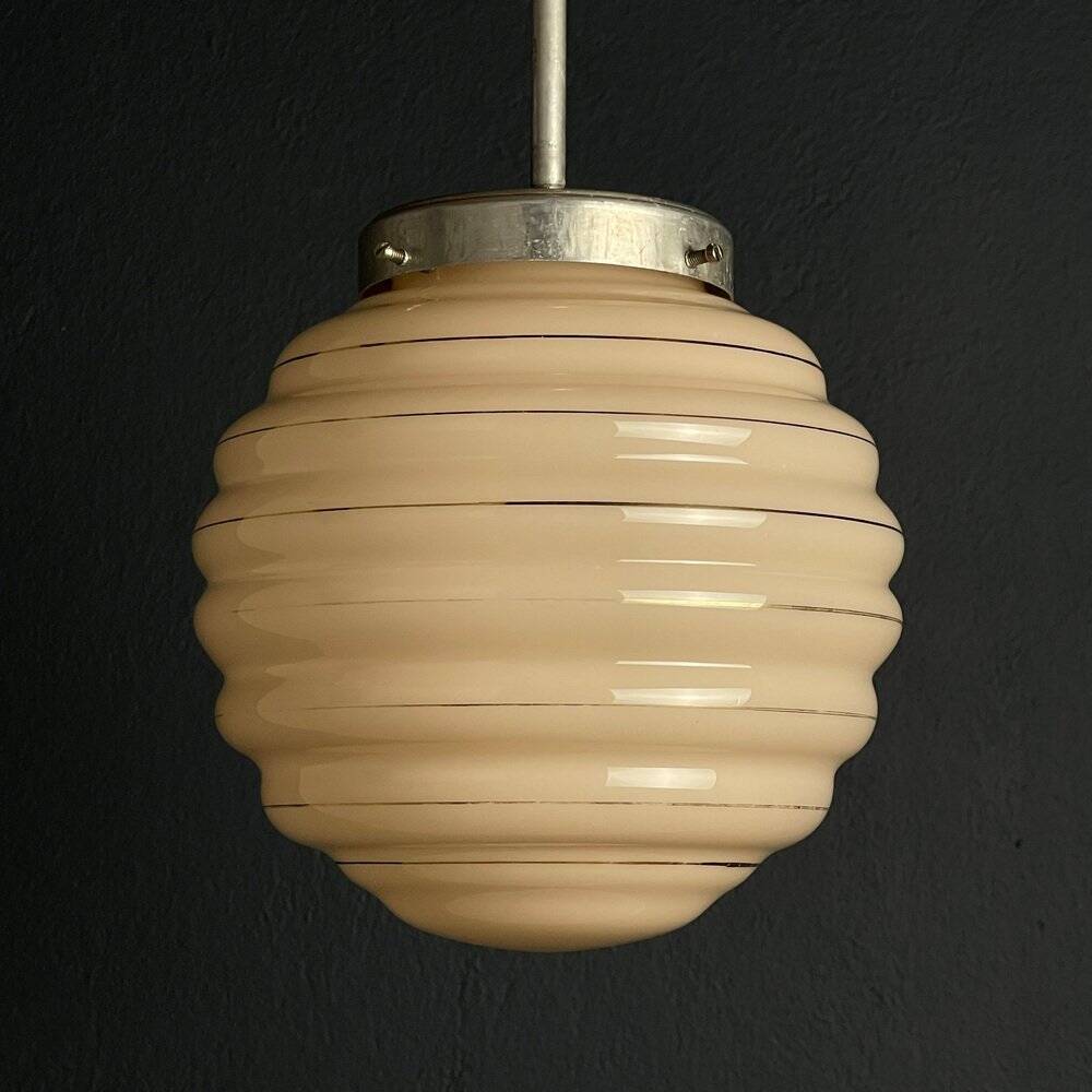 Vintage pink glass pendant lamp, Italy, 1950s