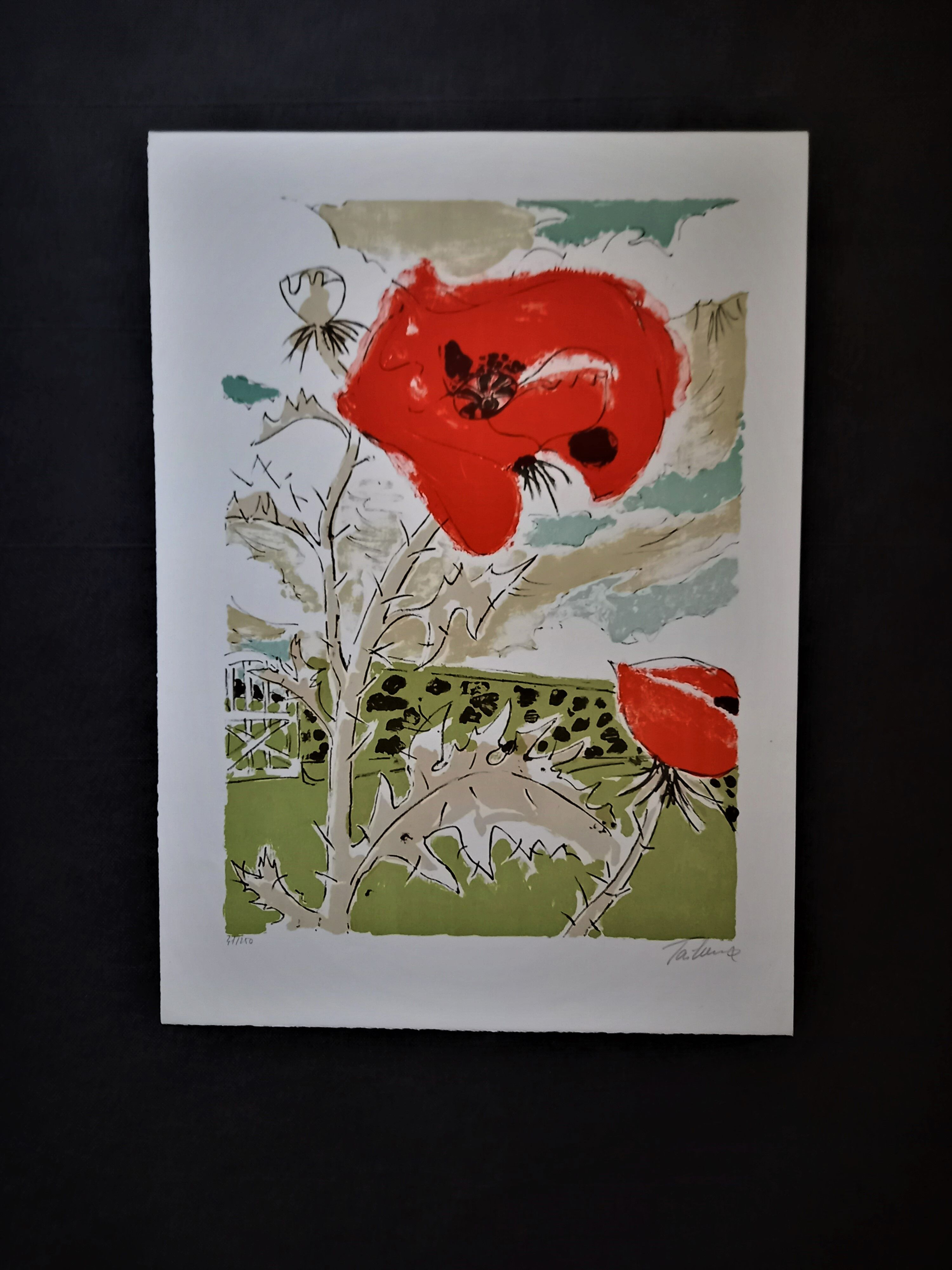 Lithograph by Francis Tailleux, Poppy, 1970s