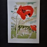 Lithograph by Francis Tailleux, Poppy, 1970s