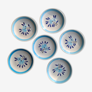 Dessert plates Gien naïve patterns blue flowers biorazur