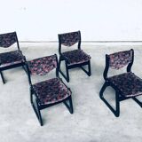 Mid-Century Modern Black Stained Wood Dining Chairs, 1970s, Set of 4