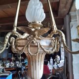 Lustre style Empire d'epoque Napoléon 3 bronze albâtre 4 feux