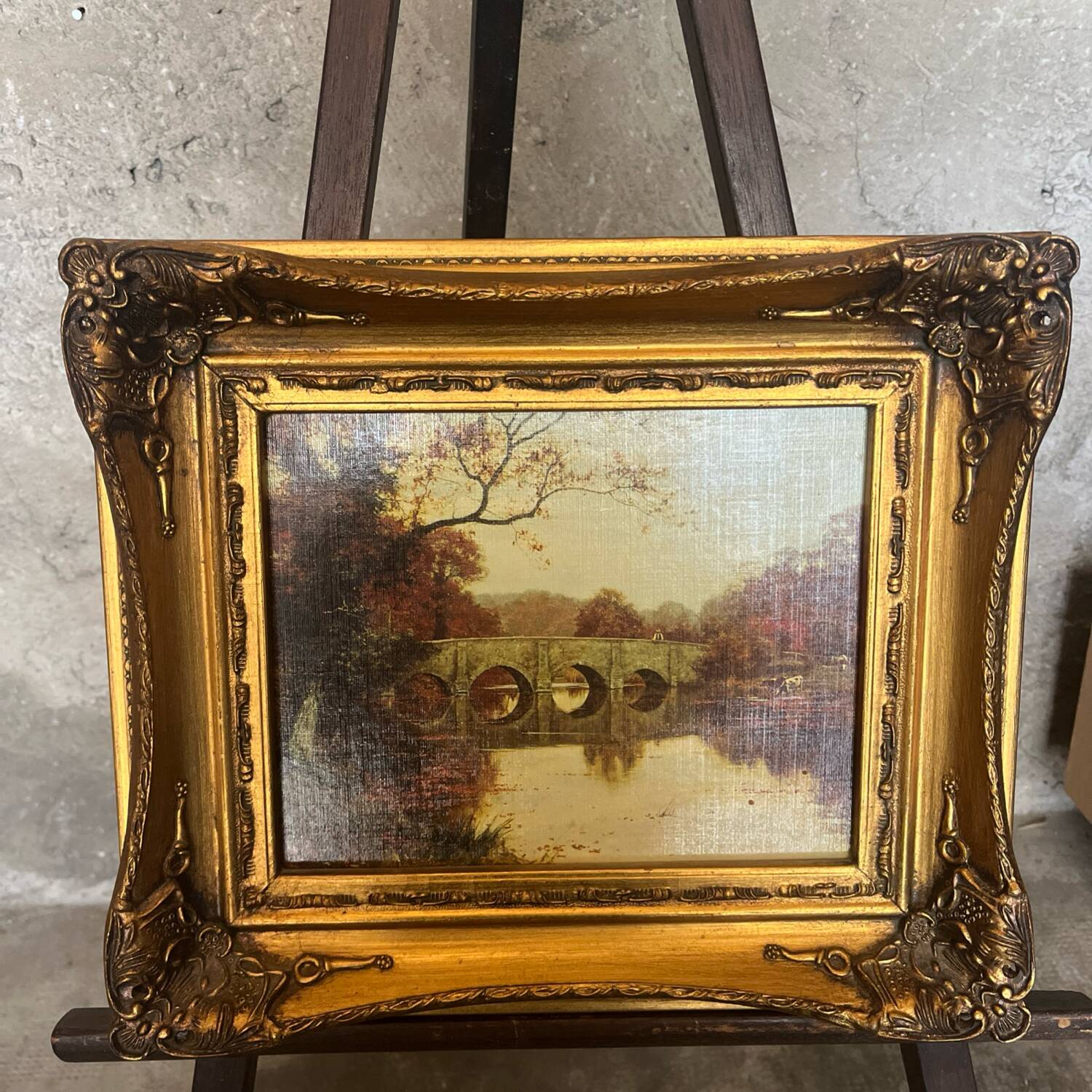 Golden wooden frame inspired by oil painting bridge