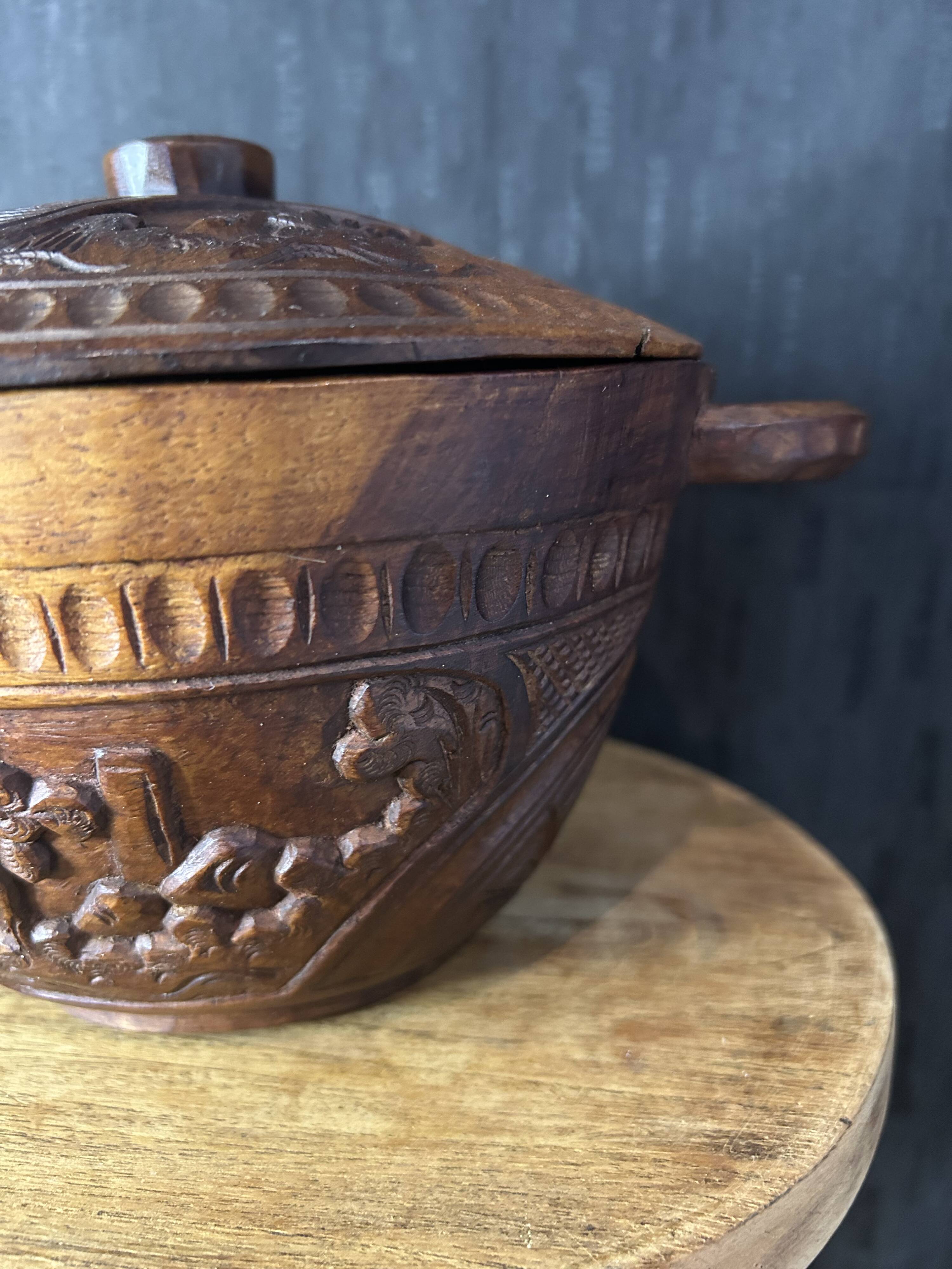 African Art - Madagascar - Vintage - Covered Pot - Carved Rosewood - 1950