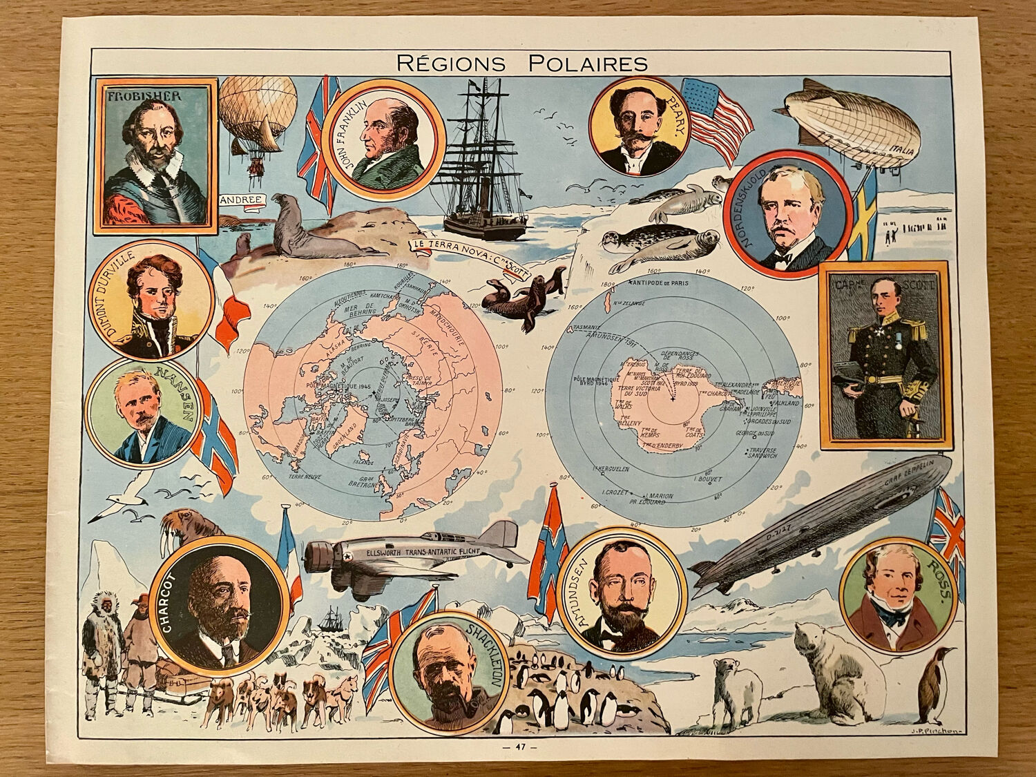 Lot de 4 cartes illustrées par Pinchon - 1948