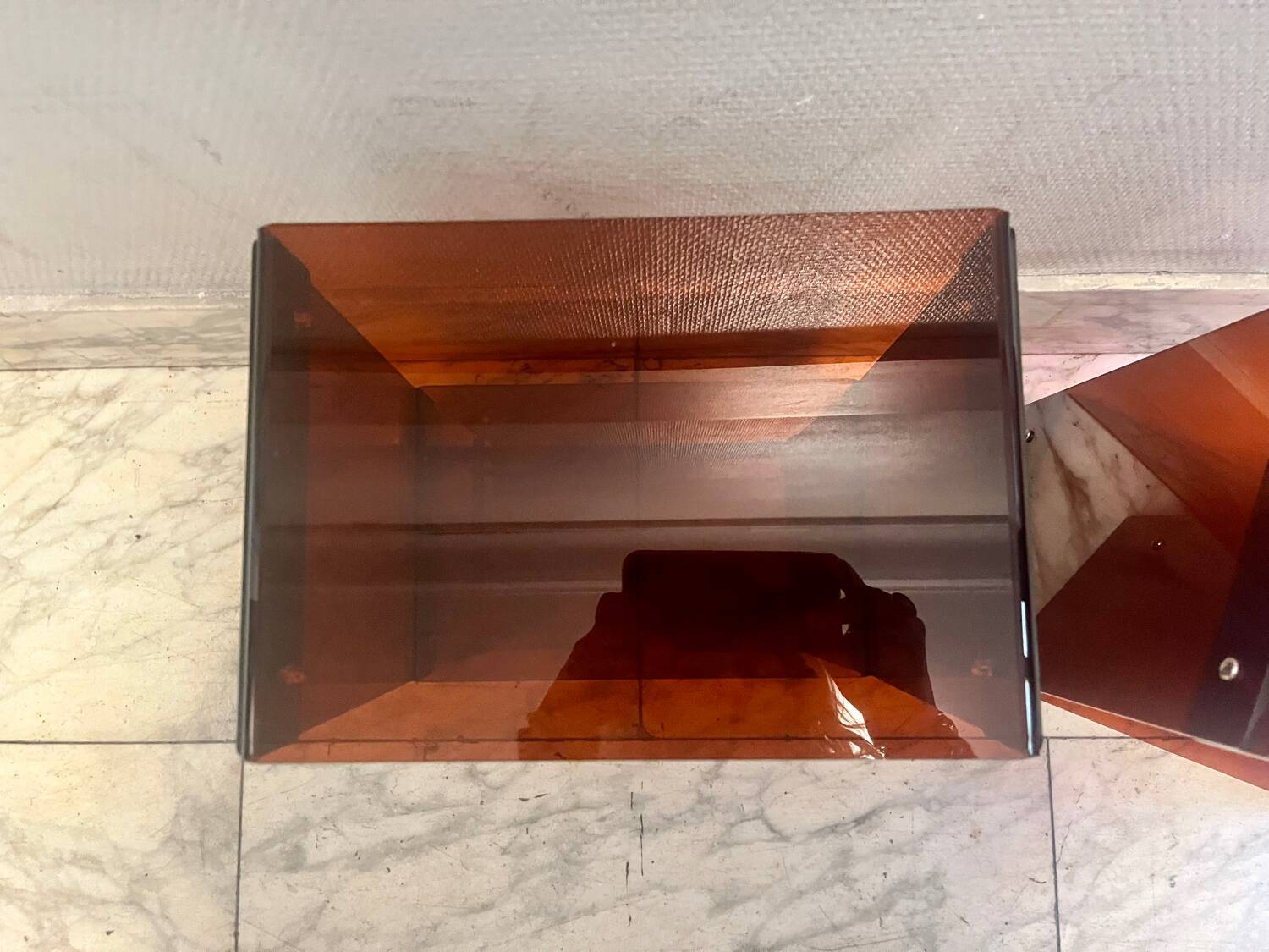 Pair of vintage smoked brown plexiglass side tables