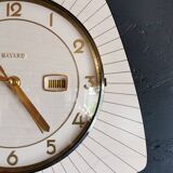 Vintage formica clock silent asymmetrical wall pendulum "Bayard wood lines"