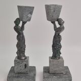 Rare decorative candlesticks in bronze and soapstone, Finland, Art Deco