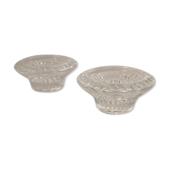 Set of 2 glass candle holders, ridged effect