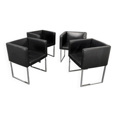 4 fauteuils Cubica en cuir noir par Tito Agnoli pour Zanotta, Italie, années 2010