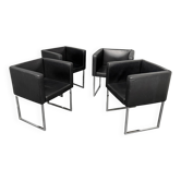 Set of 4 Cubica armchairs in black leather by Tito Agnoli for Zanotta, Italy, 2010s