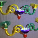 Pair of multicolored murano glass sconces, two arm, Sylcom italy