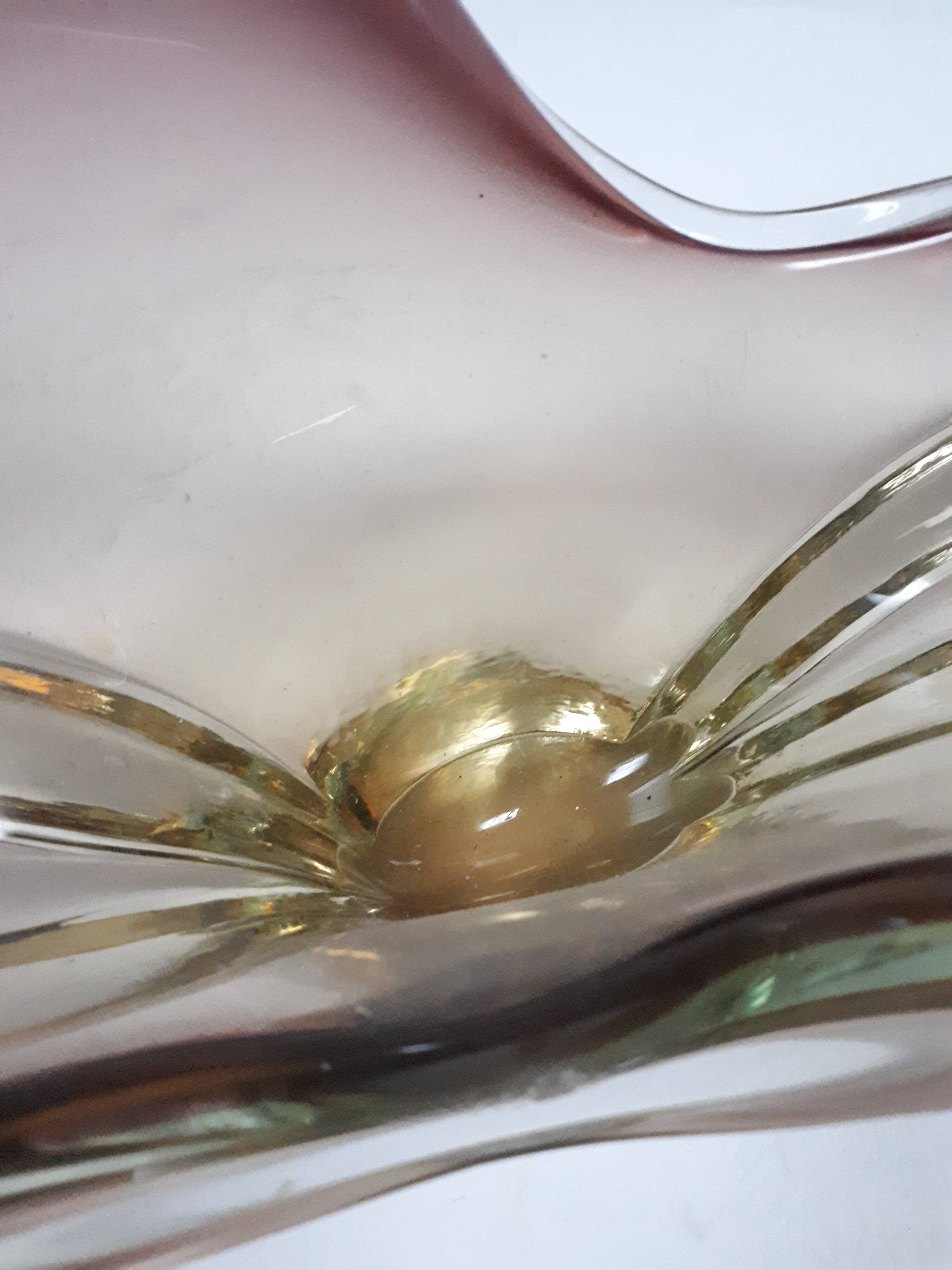 Fruit cup vintage Murano glass 1960 purple yellow