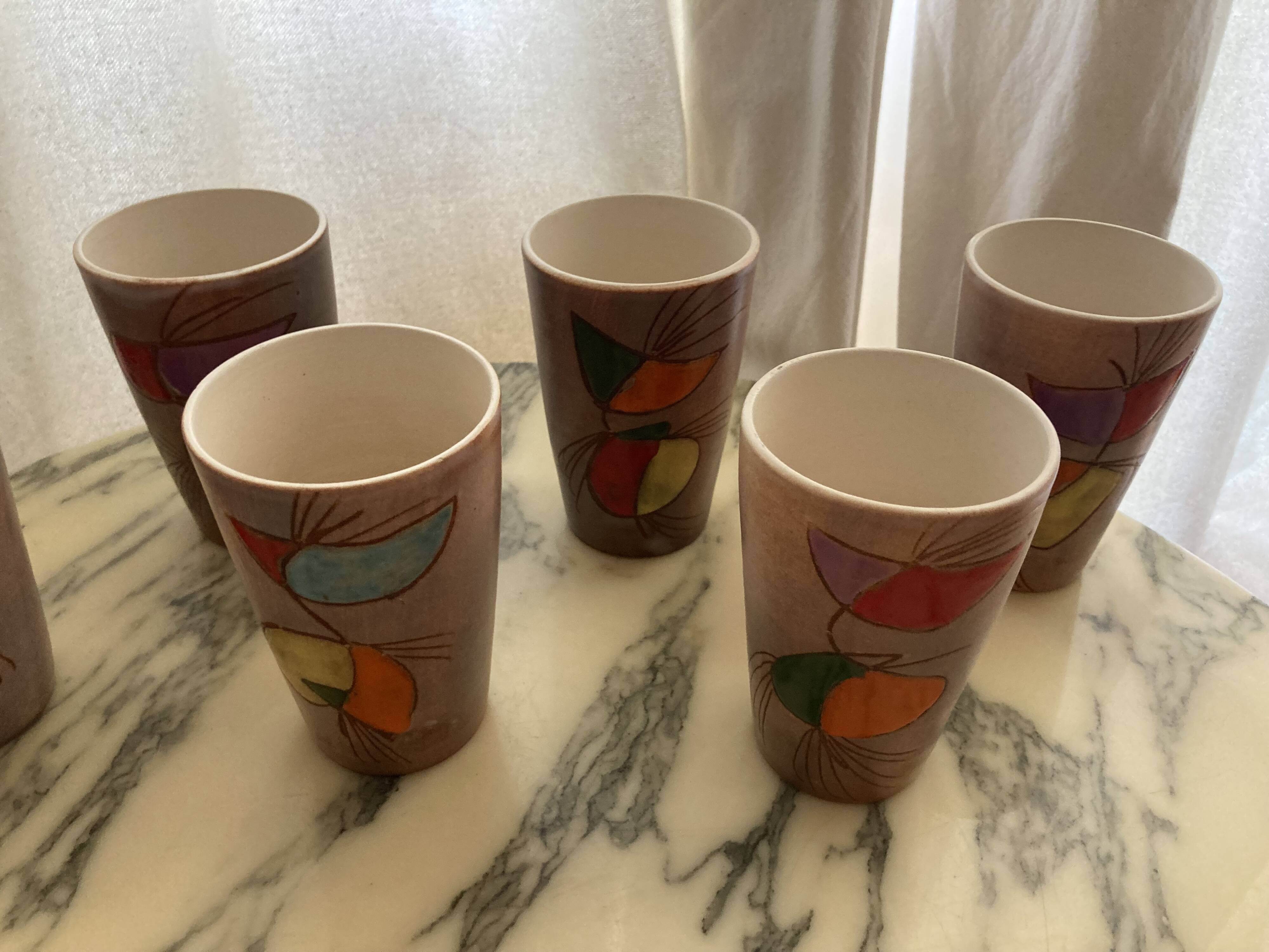 6 Vintage vallauris ceramic orangeade cups