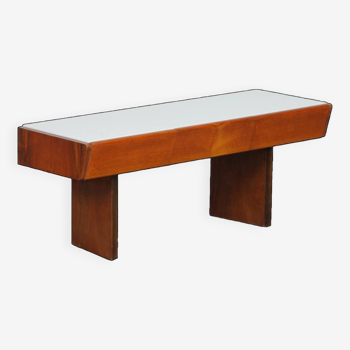 Vintage low console in wood and opaline, 1960