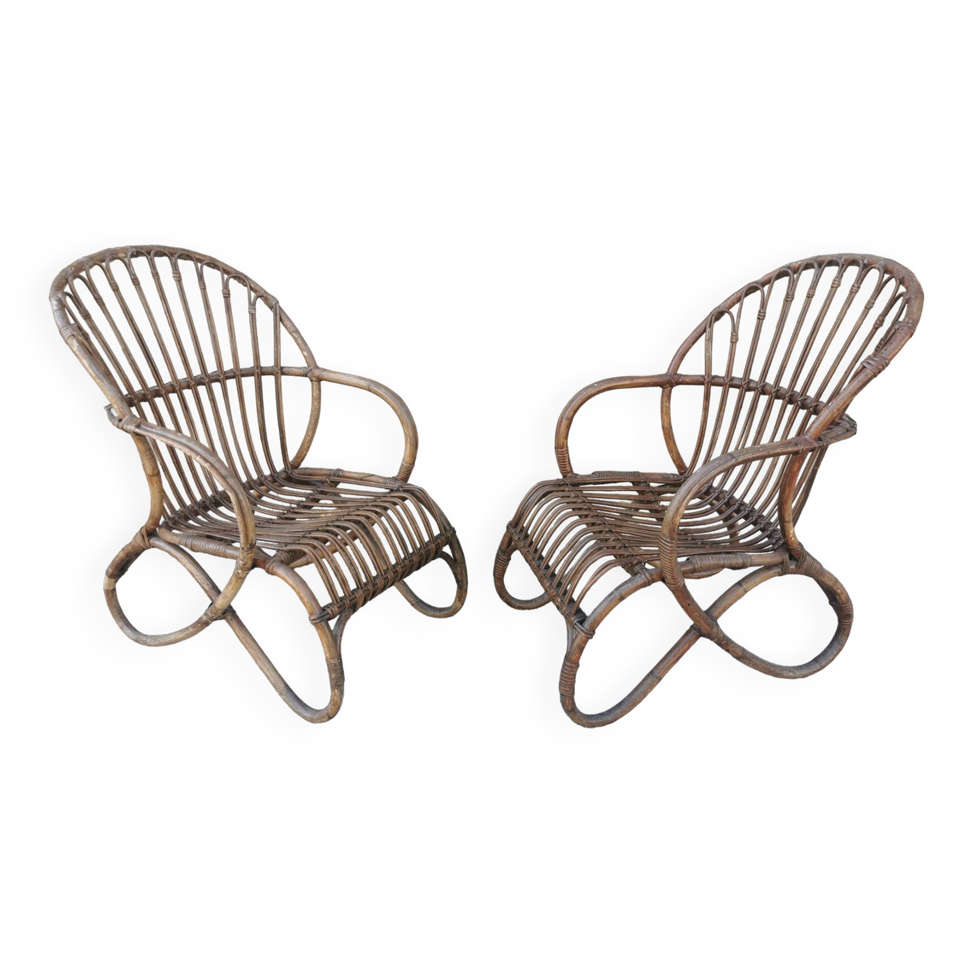 Pair of vintage rattan egg armchairs from the 60s