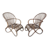 Pair of vintage rattan egg armchairs from the 60s